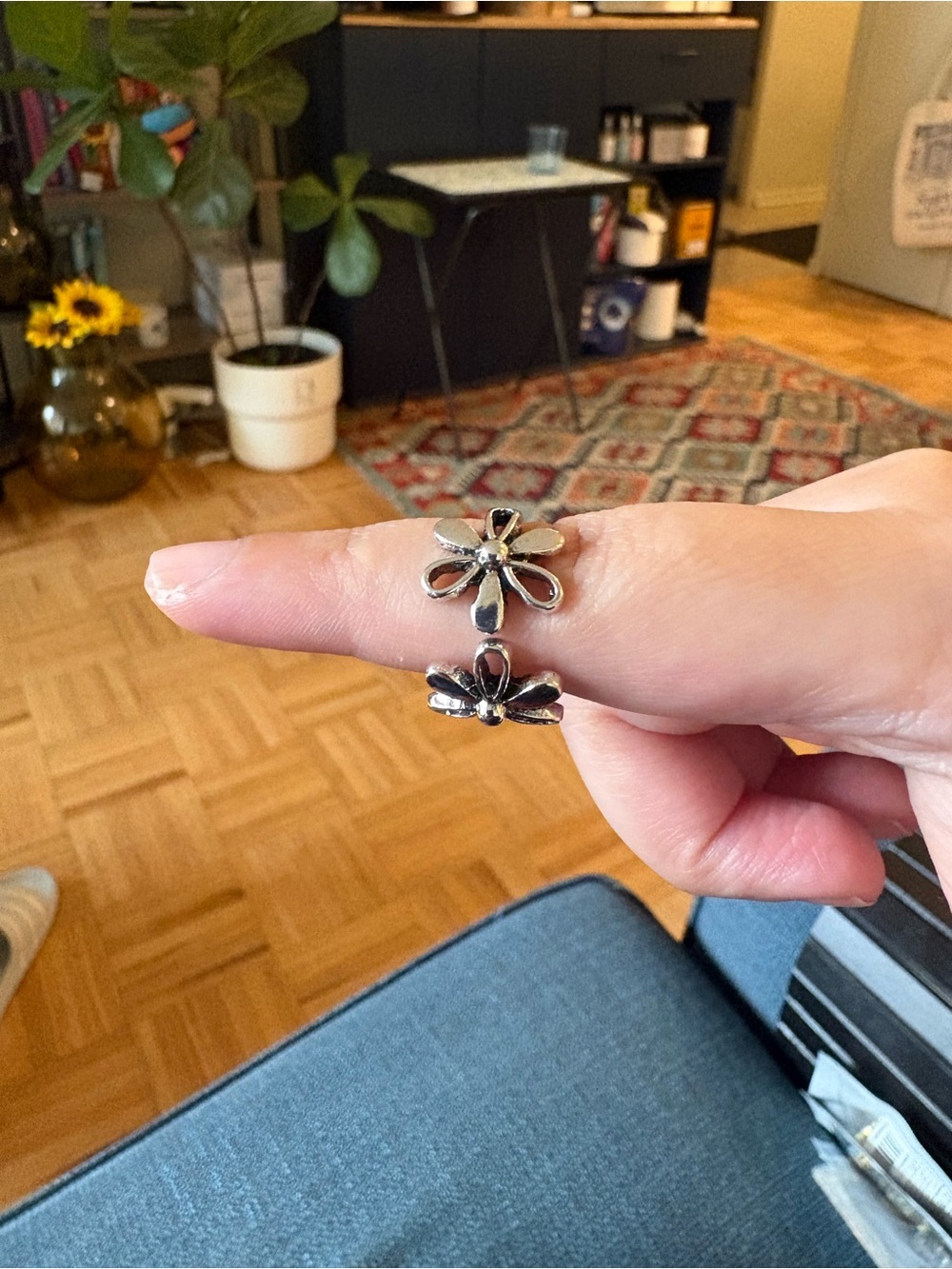 Sterling Silver Floral Open Ring - Silver Flower Design